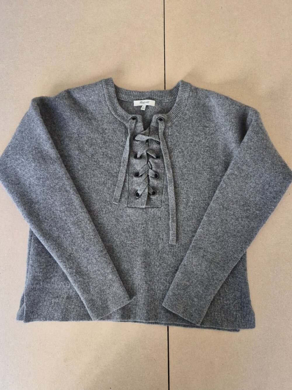 Madewell 100% Merino Wool Lace Up Grommet Sweater Women’s Small Gray